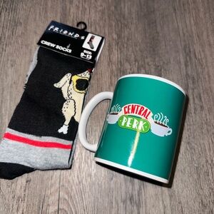 NWT Friends tv show central perk Green Mug & crew socks for women